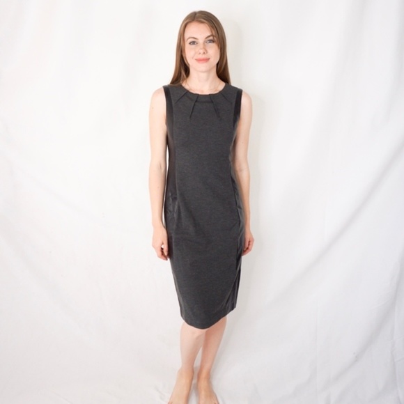 NYDJ Dresses & Skirts - NYDJ Charcoal Pencil Sheath Dress Leather Trim NWT